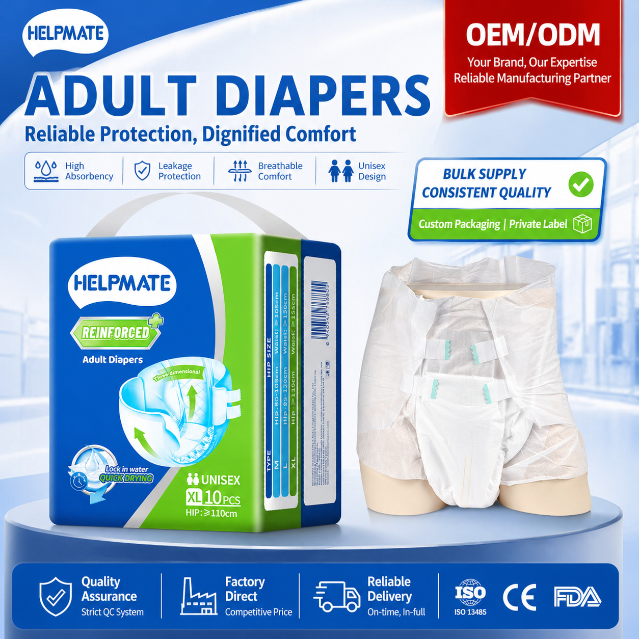 Día de adultos geriátricos de alta calidad para la incontinencia para la incontinencia.